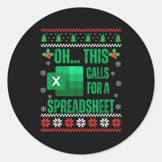 Funny Excel Spreadsheets Christmas Sweater Lover A Ronde Sticker (Voorkant)