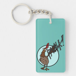 FUNNY EXCIED CHICKEN RECTANGLE SLEUTELHANGER