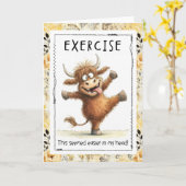 Funny Exercise Highland Cow Greeting Card Kaart (Gele Bloem)