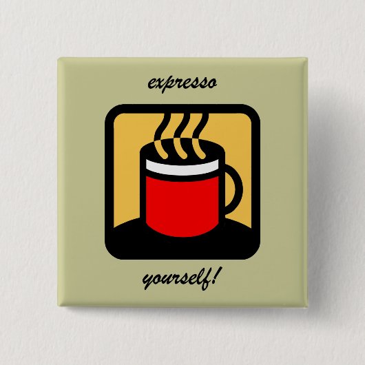 Funny expresso-koffie vierkante button 5,1 cm (Voorkant)