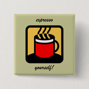 Funny expresso-koffie vierkante button 5,1 cm