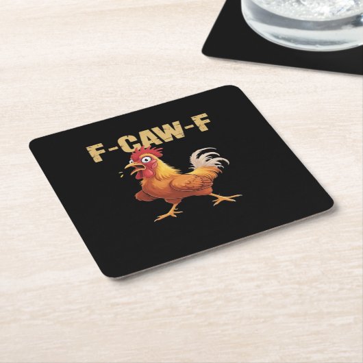 Funny F-Caw-F Chicken Retro Style Vierkante Kartonnen Onderzetter (Schuin)