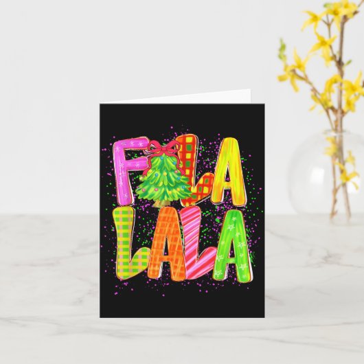 Funny Fa La La Coquette Bow Checkered Christmas Tr Kaart (Gele Bloem)