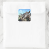 Funny Face brown paard Vierkante Sticker (Tas)