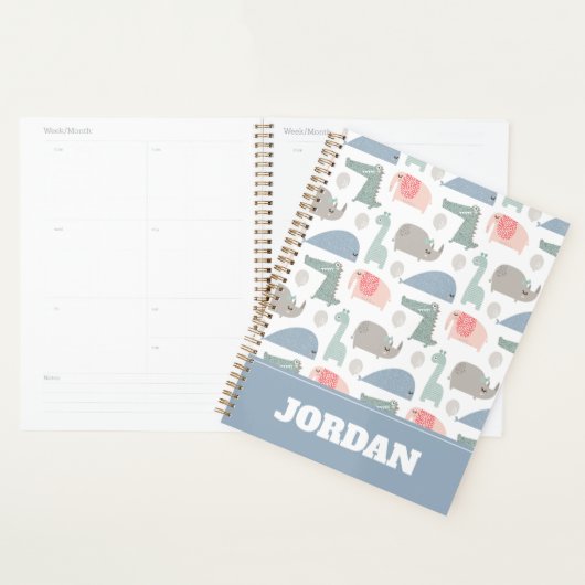 Funny Face Cute Doodle Animal Patroon Planner (Display)