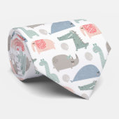 Funny Face Cute Doodle Animal Patroon Stropdas (Opgerold)