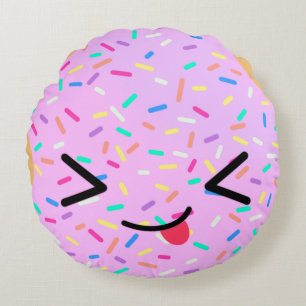 Funny Face Pink Donut Round Sierkussen Rond Kussen