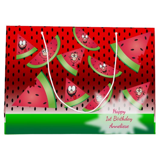 Funny Face Watermelon Kind Verjaardag Large Cadeautasje (Achterkant)