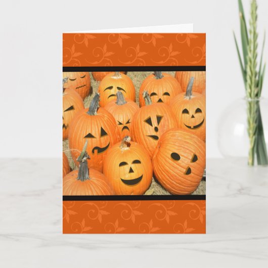 Funny Faces Pompoen Patch Halloween Kaart (Voorkant)