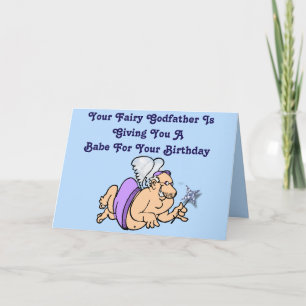 Funny "Fairy Godfather" Birthday Card w/Babe Kaart