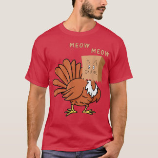 Funny Fake Cat Meow Thanksgiving Turkey Cat T-shirt
