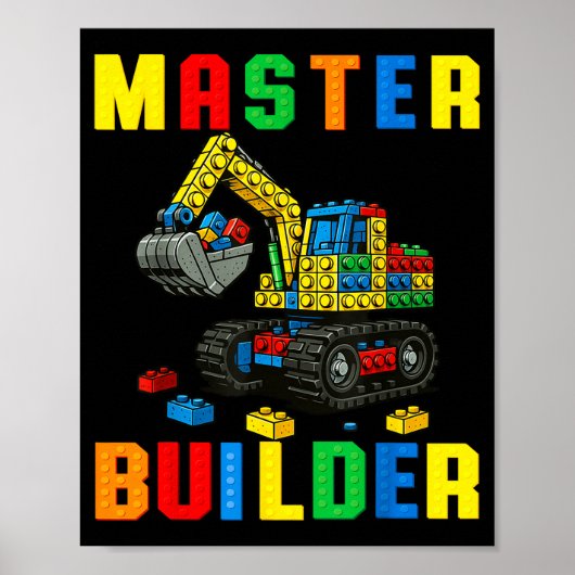 Funny Family Master Builder Building Bricks Blocks Poster (Voorkant)