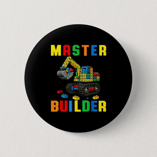 Funny Family Master Builder Building Bricks Blocks Ronde Button 5,7 Cm (Voorkant)