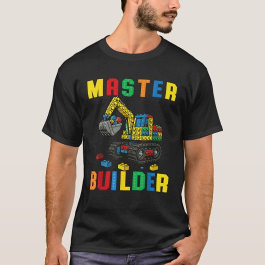 Funny Family Master Builder Building Bricks Blocks T-shirt (Voorkant)