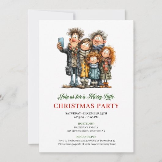 Funny Family Modern Holiday Party Invitation Kaart (Voorkant)