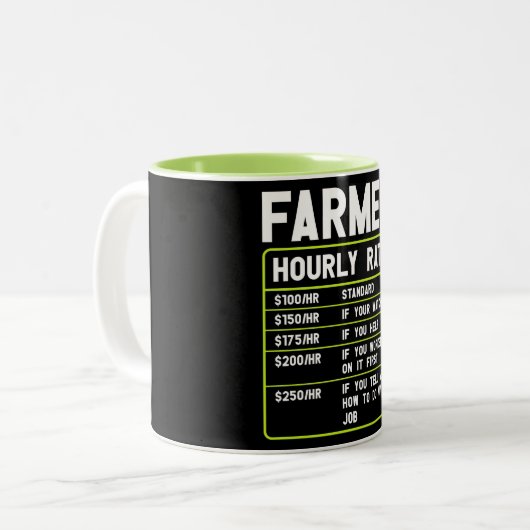 Funny Farmer Hourly Rate Two-Tone Coffee Mok (Voorkant links)
