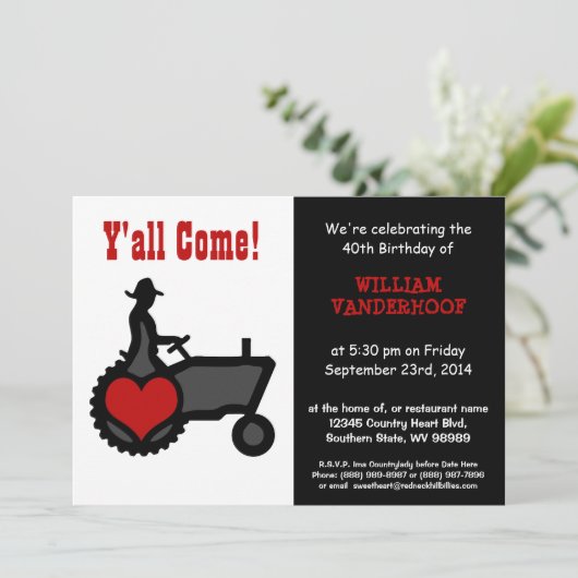 Funny Farmer op Tractor Birthday Party Kaart (Staand voorkant)