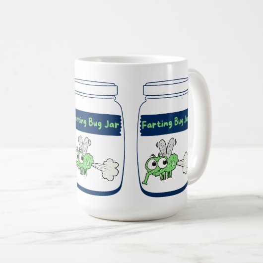 Funny farting Bug Jar Koffiemok (Voorkant rechts)