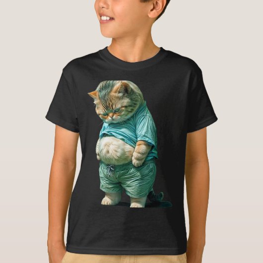 Funny Fat Cat Ia Art Design Print  T-shirt (Voorkant)