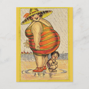 Funny Fat Lady op strand Briefkaart