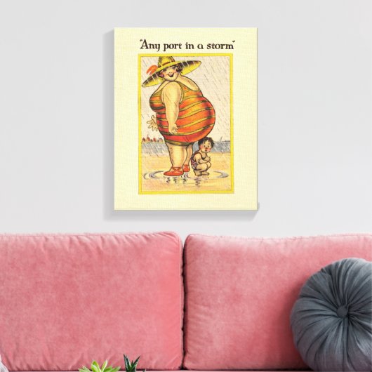 Funny Fat Lady op strand Canvas Afdruk (Insitu (Woonkamer))