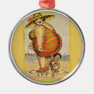 Funny Fat Lady op strand Metalen Ornament