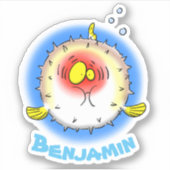 Funny fat puffer fish cartoon illustration sticker (Voorkant)