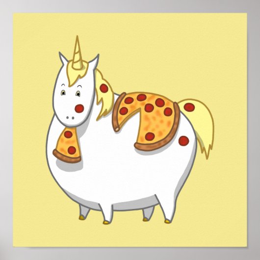 Funny Fat Unicorn Eating Pepperoni Pizza Poster (Voorkant)