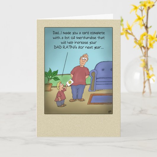 Funny Fathers Day-kaarten: Papa Rating Cartoon Kaart (Gele Bloem)