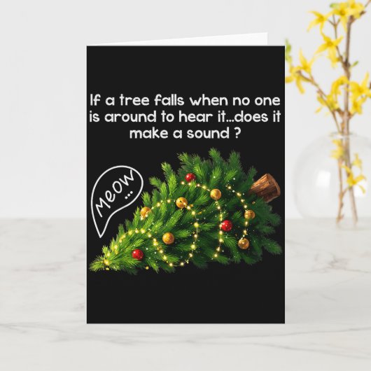 Funny Felines Pushing Christmas Tree Ugly Xmas Paj Kaart (Gele Bloem)