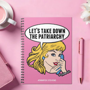 Funny Feminist Pop Art Anti Patriarchy Custom Roze Notitieboek