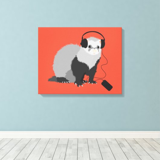 Funny Ferret Music Lover Canvas Afdruk (Insitu (Houten vloer))