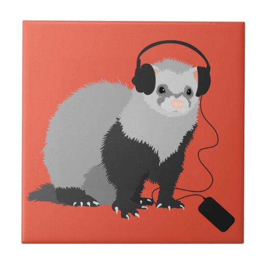 Funny Ferret Music Lover Tegeltje (Voorkant)