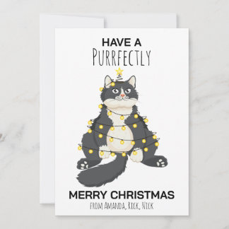 Funny Festive Christmas Cat Minimal Animal Lover Feestdagenkaart