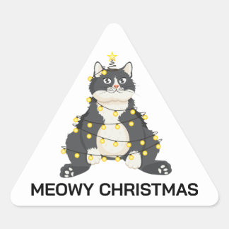 Funny Festive Christmas Tuxedo Cat Animal Lover Driehoek Sticker