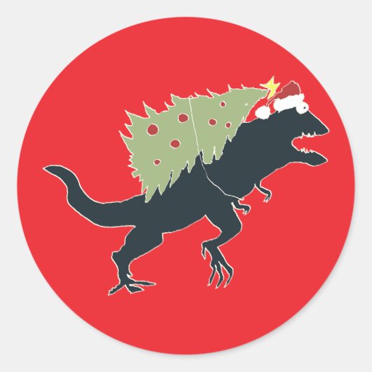 Funny Festive Dino Christmas Ronde Sticker (Voorkant)