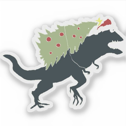 Funny Festive Dino Christmas Sticker (Voorkant)