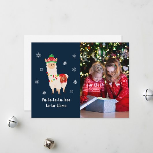 Funny Festive Llama Pun photo Carte de vacances (Devant/Arrière en situation)