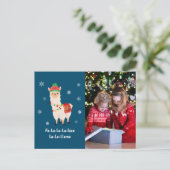 Funny Festive Llama Pun photo Carte de vacances (Debout devant)