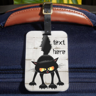 Funny Fierce Black Cat Cartoon Bagagelabel