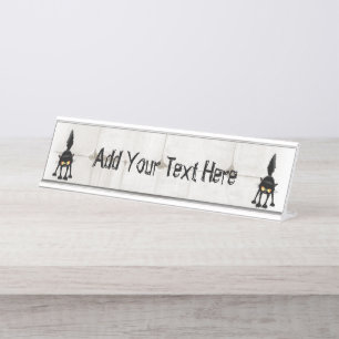 Funny Fierce Black Cat Cartoon Bureau Naambordje