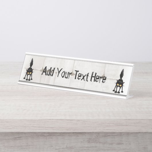 Funny Fierce Black Cat Cartoon Bureau Naambordje (Voorkant)