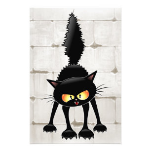 Funny Fierce Black Cat Cartoon Foto Afdruk