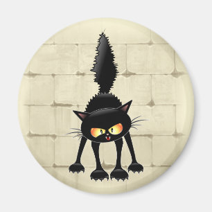 Funny Fierce Black Cat Cartoon Magneet