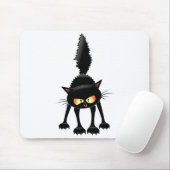 Funny Fierce Black Cat Cartoon Muismat (Met muis)