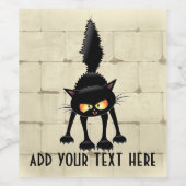 Funny Fierce Black Cat Cartoon Wijn Etiket (Enkel label)
