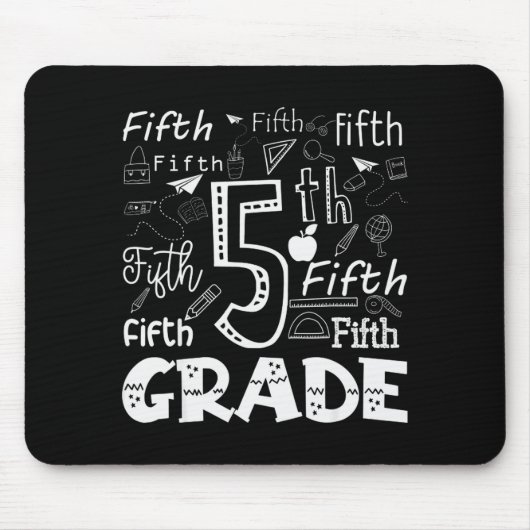 Funny Fifth Grade Doodle Tygraphy Birthday Design  Muismat (Voorkant)