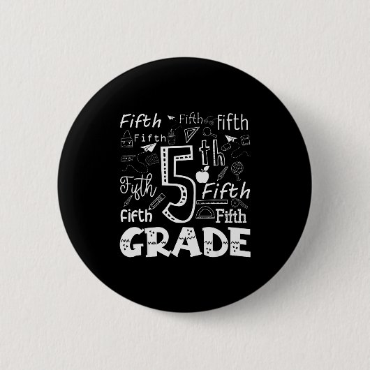 Funny Fifth Grade Doodle Tygraphy Birthday Design Ronde Button 5,7 Cm (Voorkant)