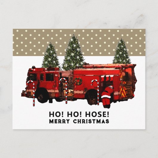 Funny Firefighter Christmas Holiday Carte postale (Devant)