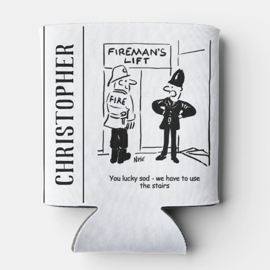 Funny Fireman Firefighter en Policeman Cartoon Blikjeskoeler (Achterkant)